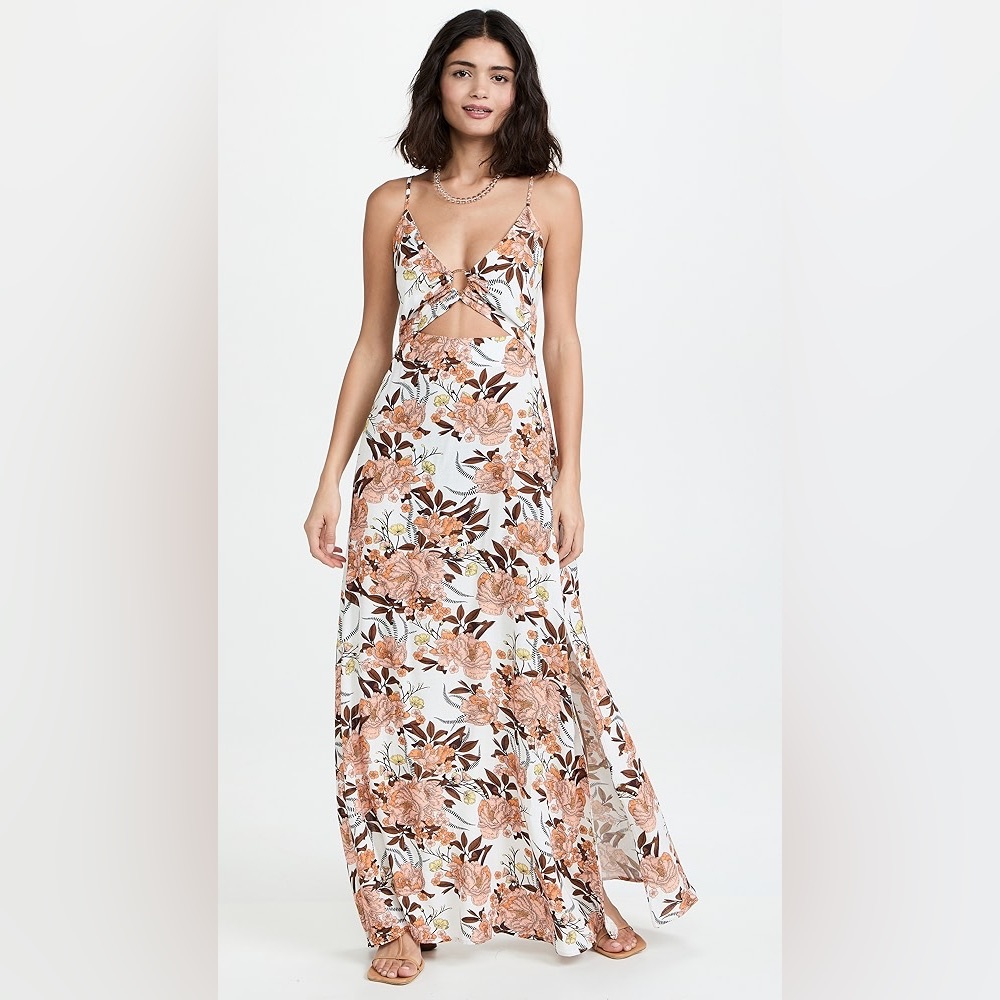 Maaji White Maxi Dress with Peach Floral Print